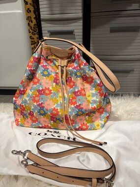 Coach Floral Drawstring Bucket Bag - Pink, Red, Blue, Yellow, Cream